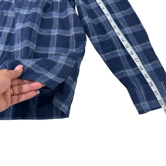 American Eagle Mens Navy Blue Plaid Button-Down Shirt SZ M Long Sleeve Cotton - Picture 4 of 10